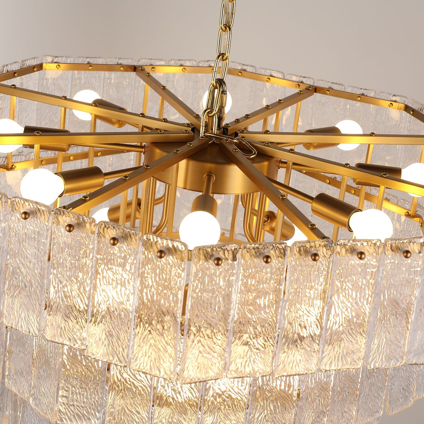 Experience the Octagonal Glacier Glass Chandelier's Timeless Charm