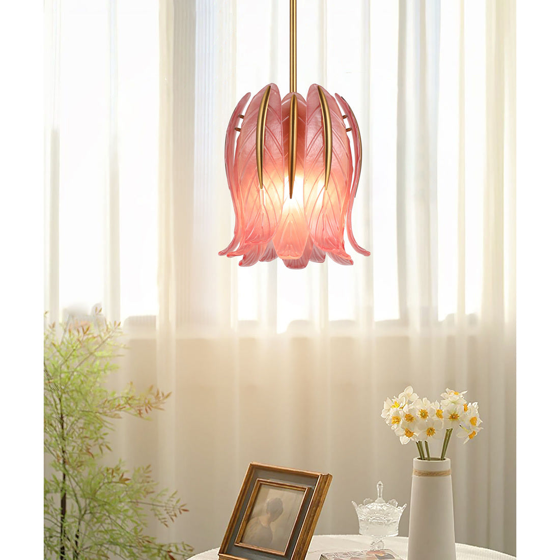BRCH9193-B PK "Rosy Symphony" Double-Layer Frosted Pink Tulip Glass Pendant Light - BRILLIANT MAKER