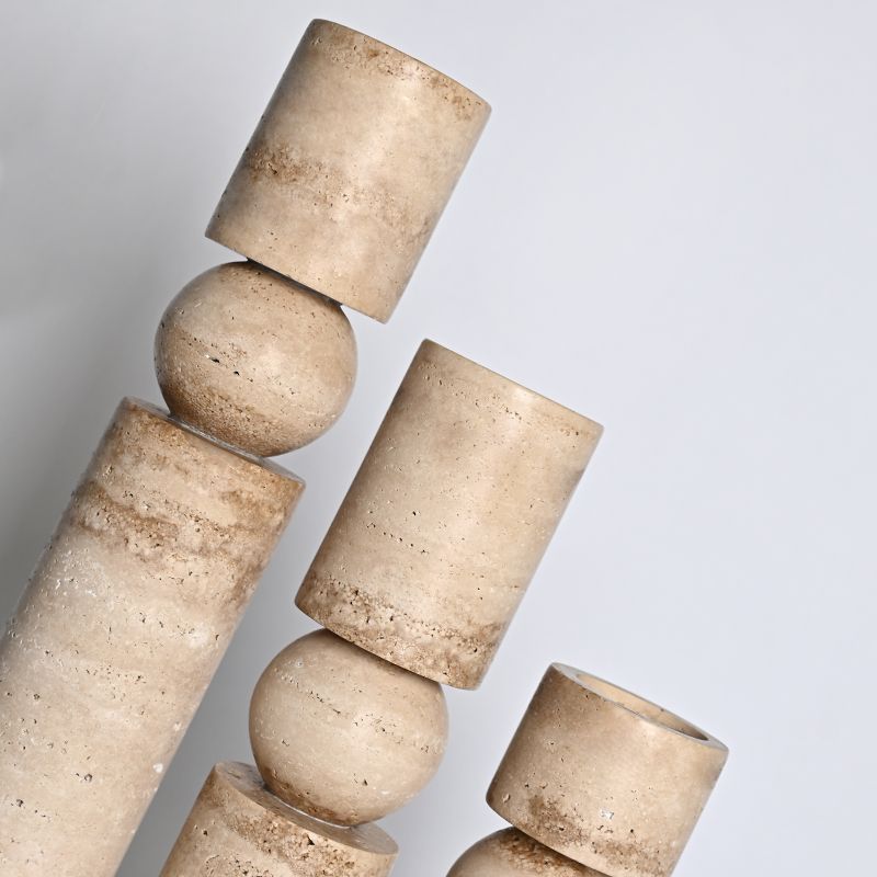 Natural travertine stone decorative candlestick