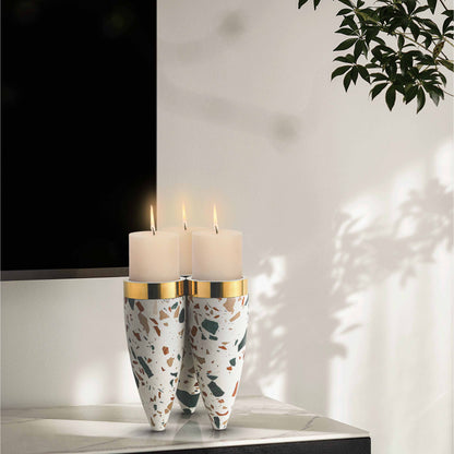 Colorful terrazzo marble tripod candle holder