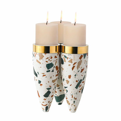 Colorful terrazzo marble tripod candle holder