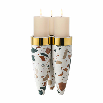 Colorful terrazzo marble tripod candle holder