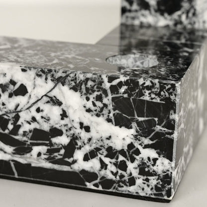 Cubist Party Circular L-Shaped Bulgari Black Marble Candlesticks - Modern Simplicity with Geometric Precision | BRILLIANT-MAKER - BRILLIANT MAKER