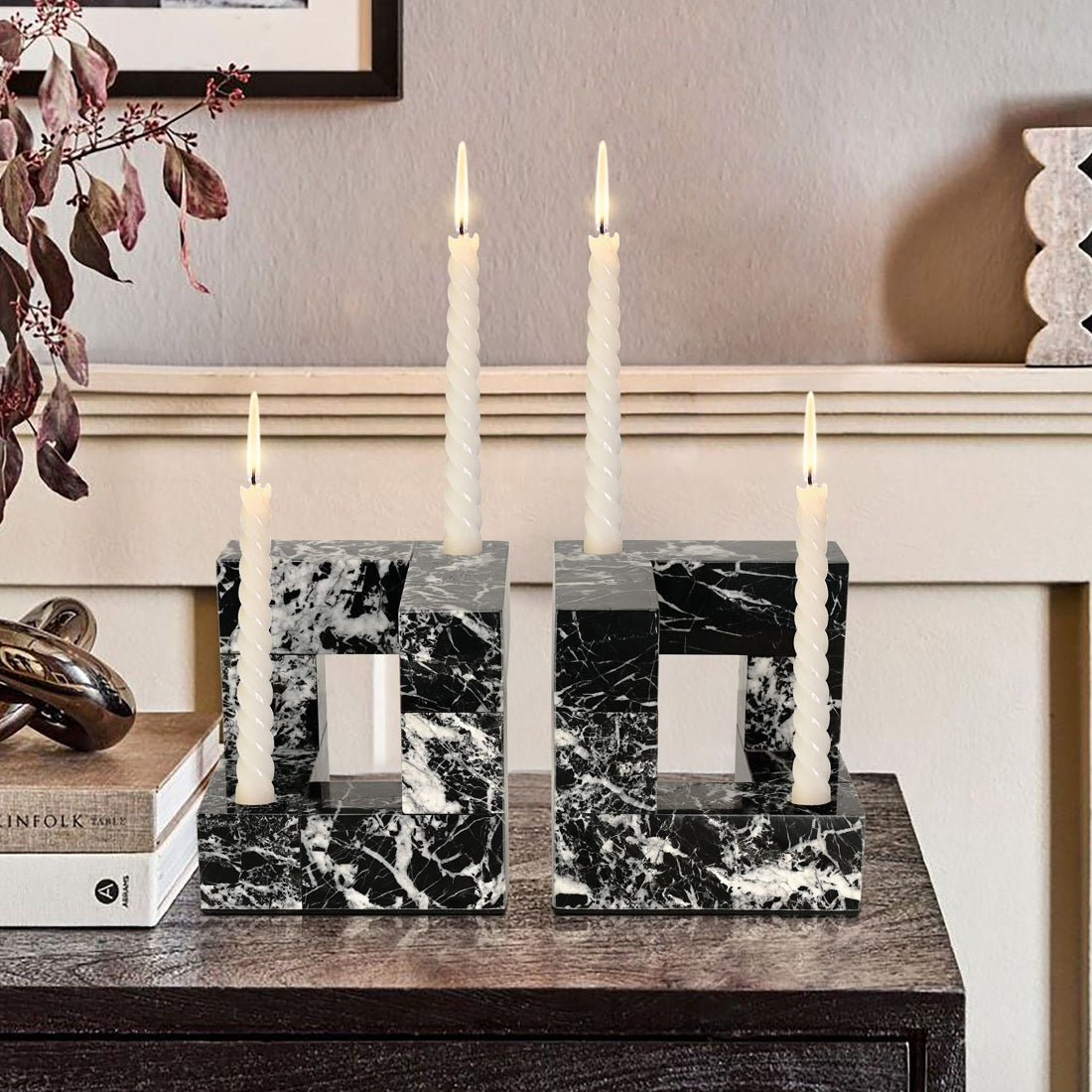 Cubist Party Circular L-Shaped Bulgari Black Marble Candlesticks - Modern Simplicity with Geometric Precision | BRILLIANT-MAKER - BRILLIANT MAKER
