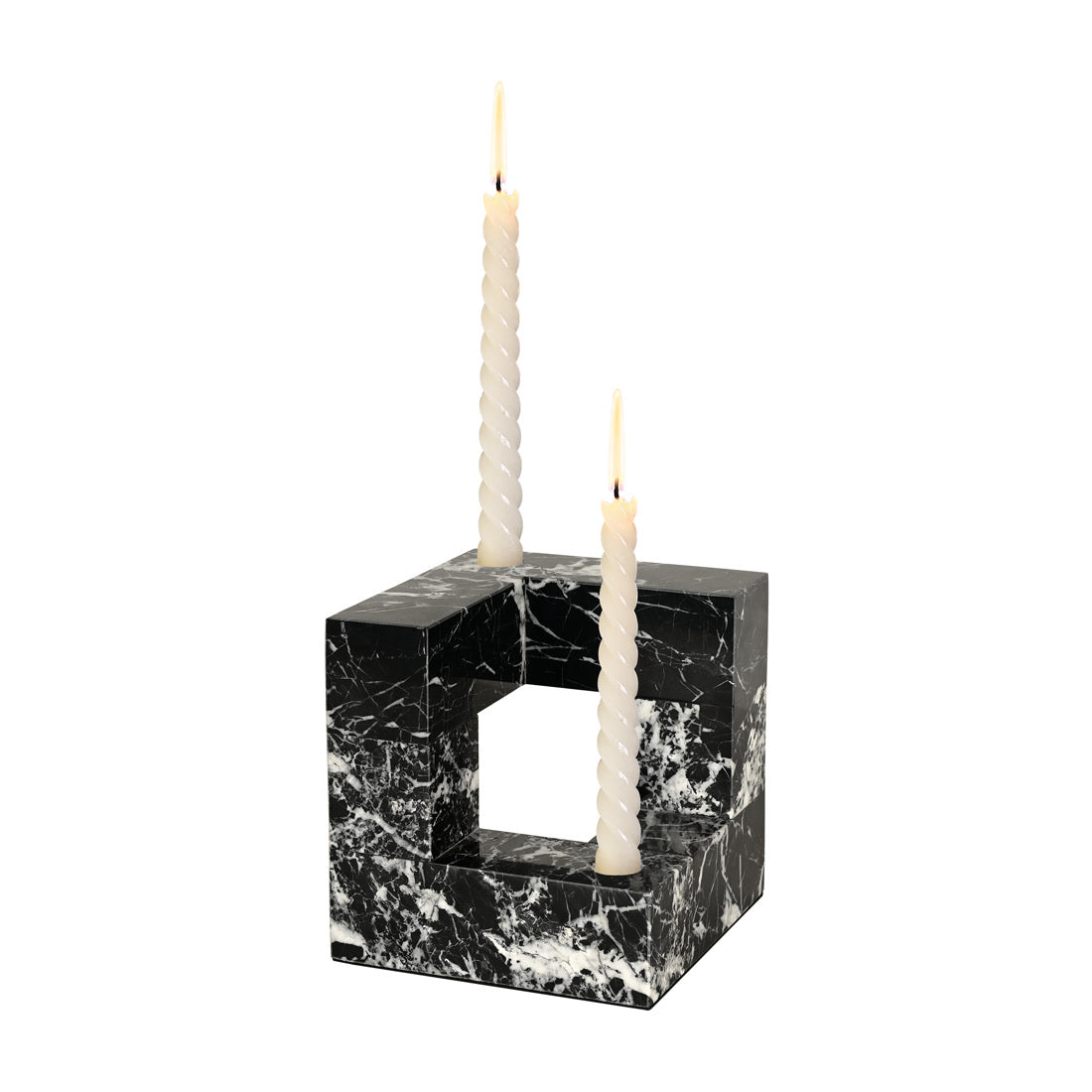 Cubist Party Circular L-Shaped Bulgari Black Marble Candlesticks - Modern Simplicity with Geometric Precision | BRILLIANT-MAKER - BRILLIANT MAKER