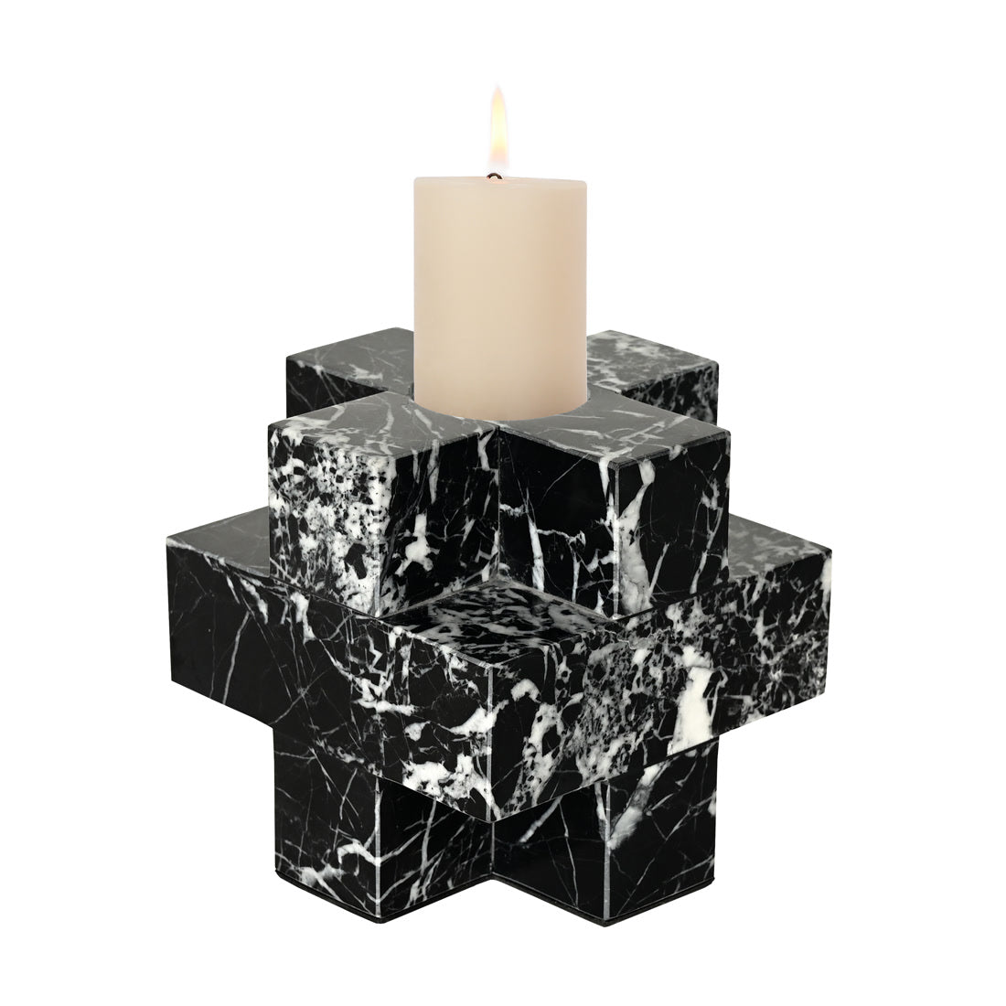 Cubist Party Cross Cube Bulgari Black Marble Candlesticks - Modern Minimalism with Geometric Intrigue | BRILLIANT-MAKER - BRILLIANT MAKER