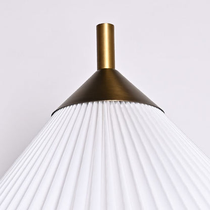 Simple conical pleated fabric lampshade antique brass finish floor lamp