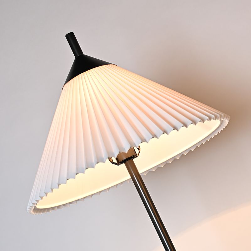 Simple conical pleated fabric lampshade bronze finish floor lamp