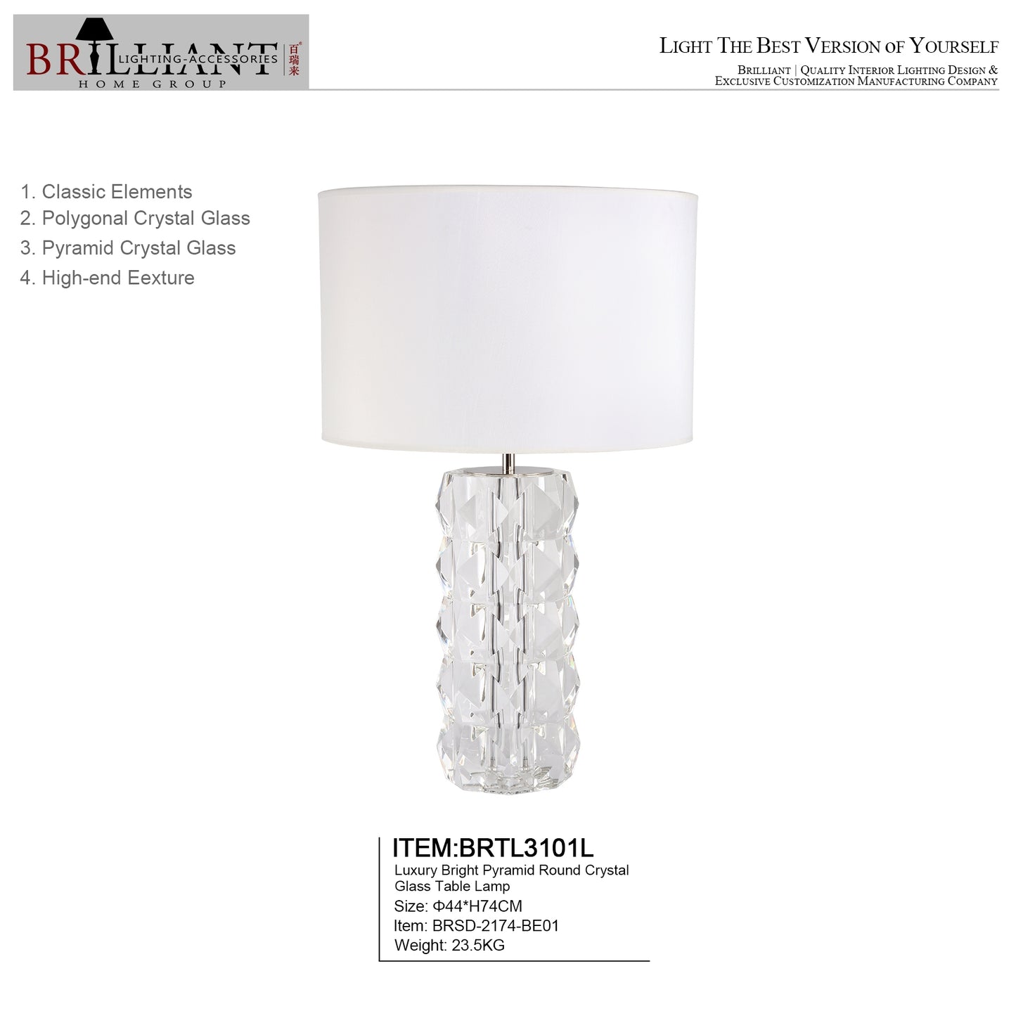 Luxury bright pyramid round crystal glass table lamp