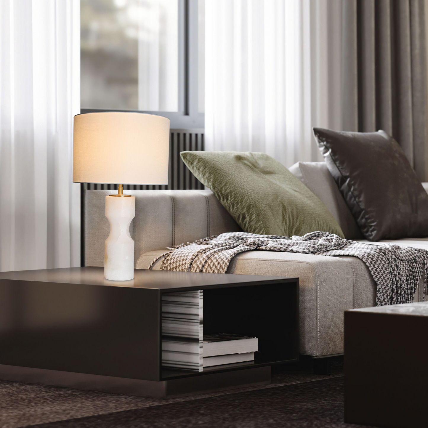 Kimbe Slim Alabaster Base Fabric Table Lamp