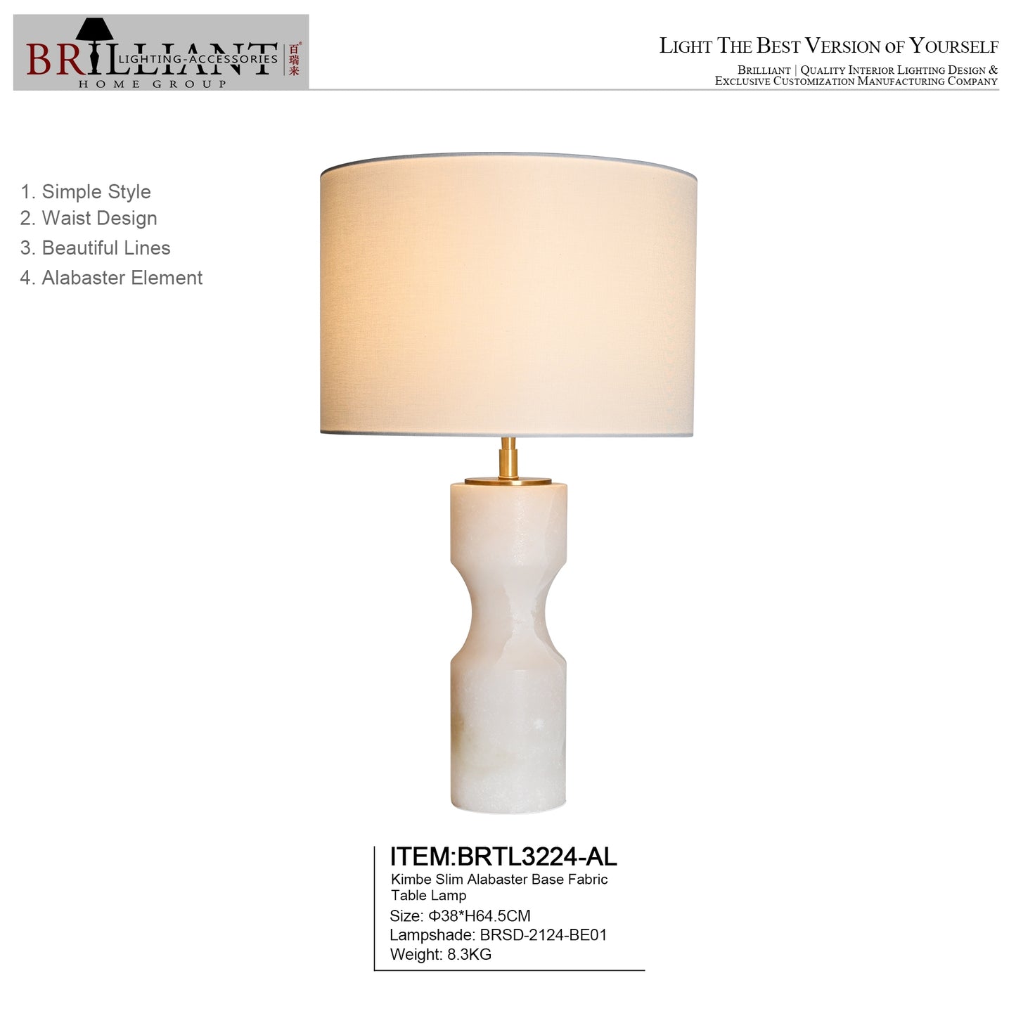 Kimbe Slim Alabaster Base Fabric Table Lamp