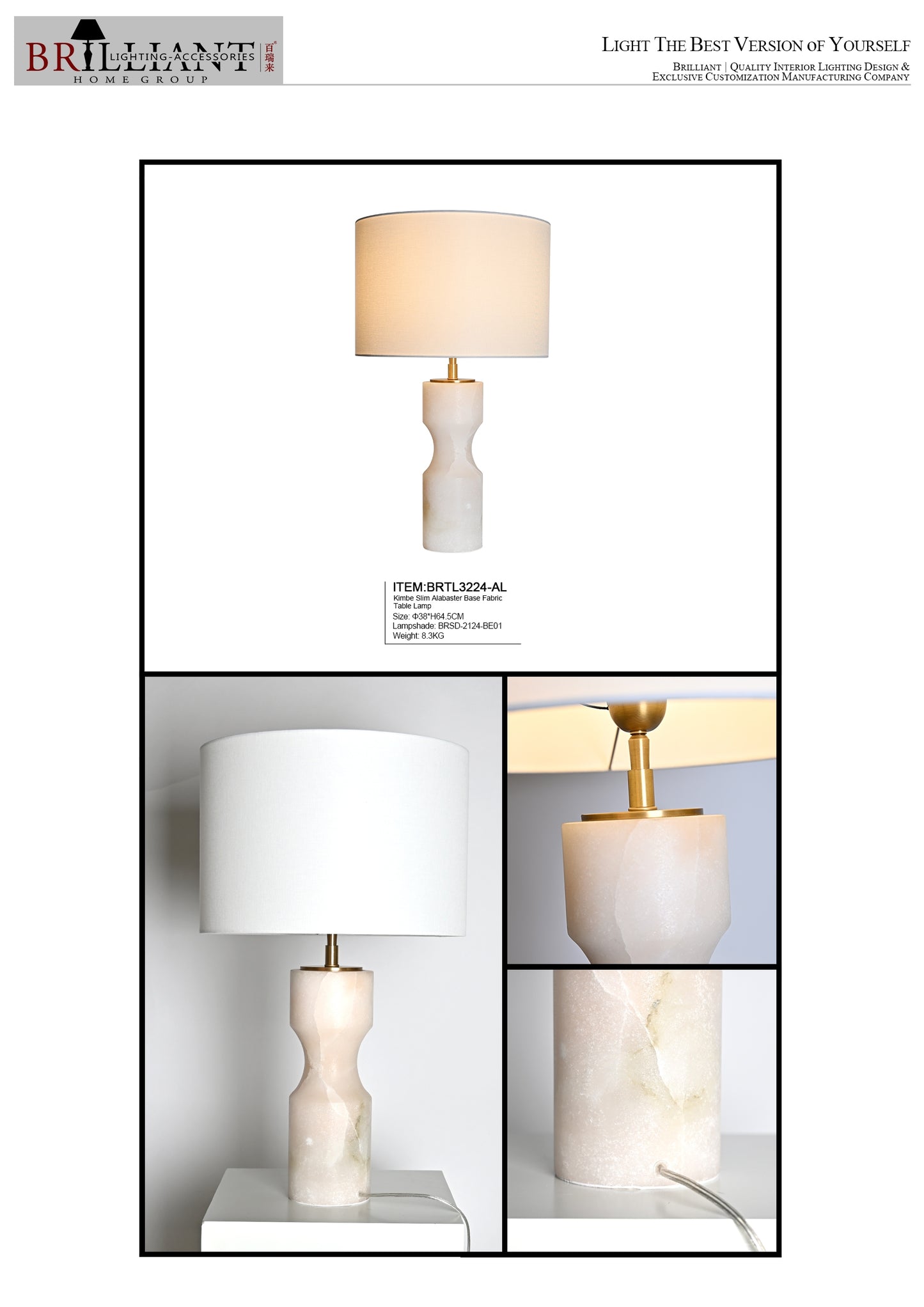 Kimbe Slim Alabaster Base Fabric Table Lamp