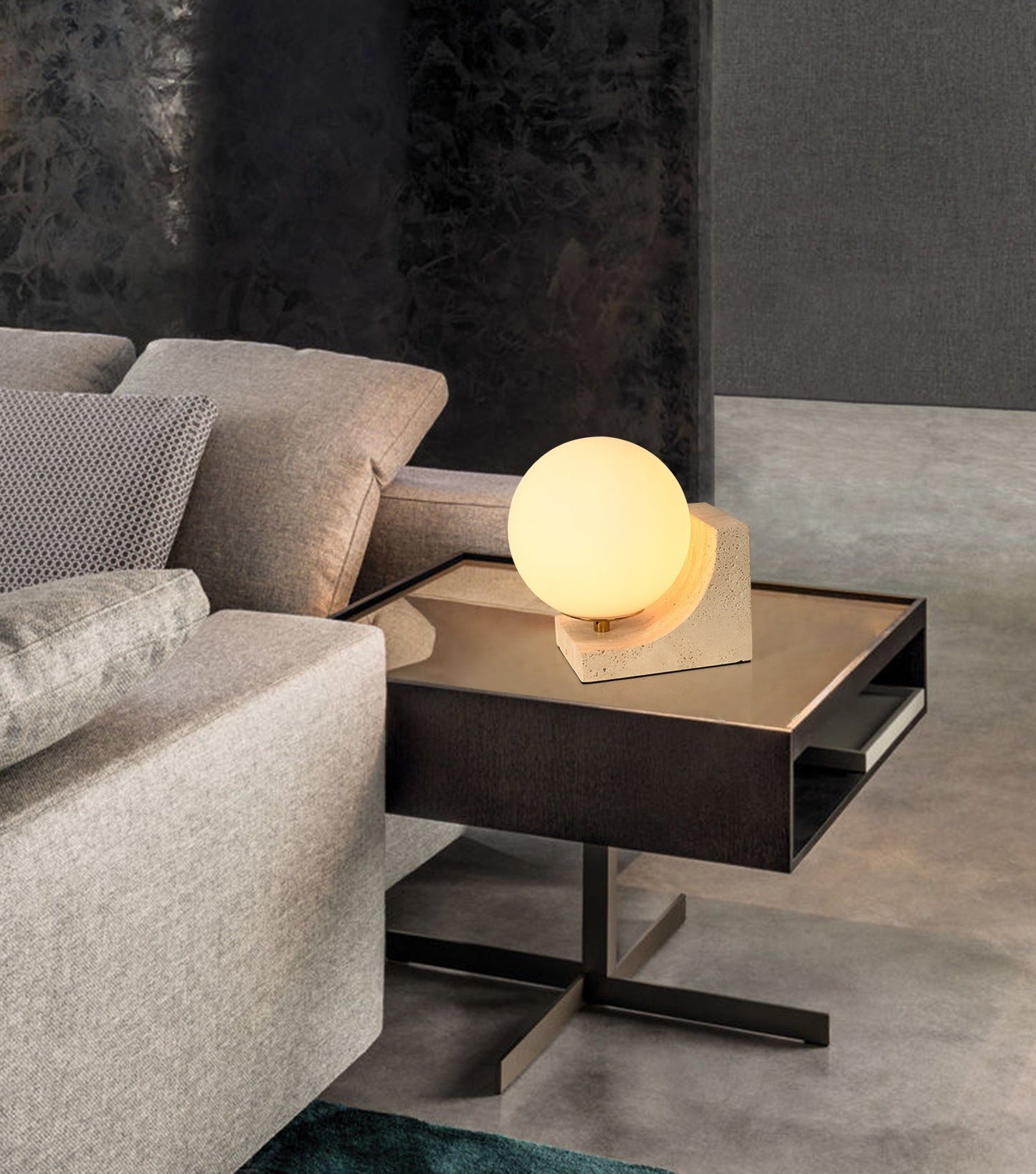 Travertine Slop Sunshine Milky Glass Ball Side Lamp