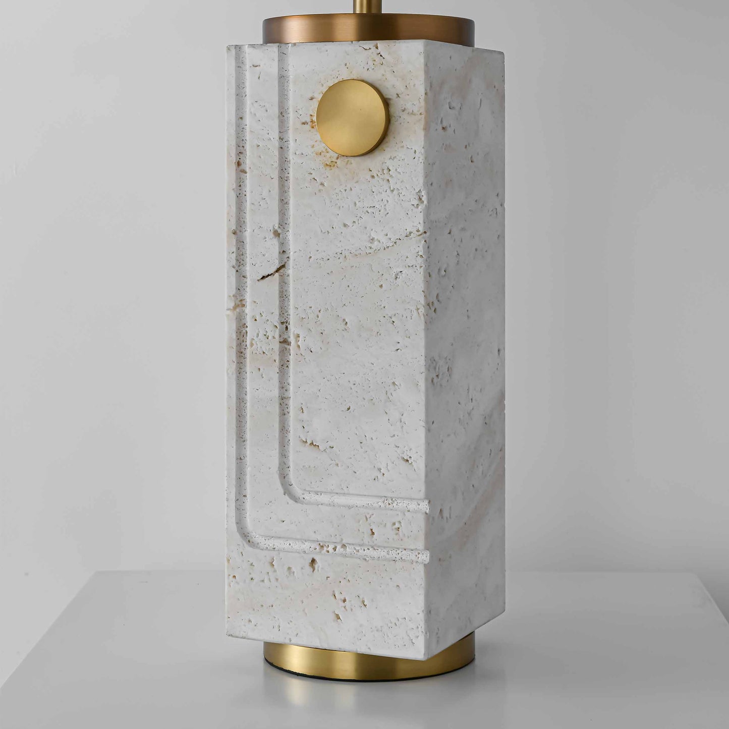 Hand-carved travertine stone craft table lamp