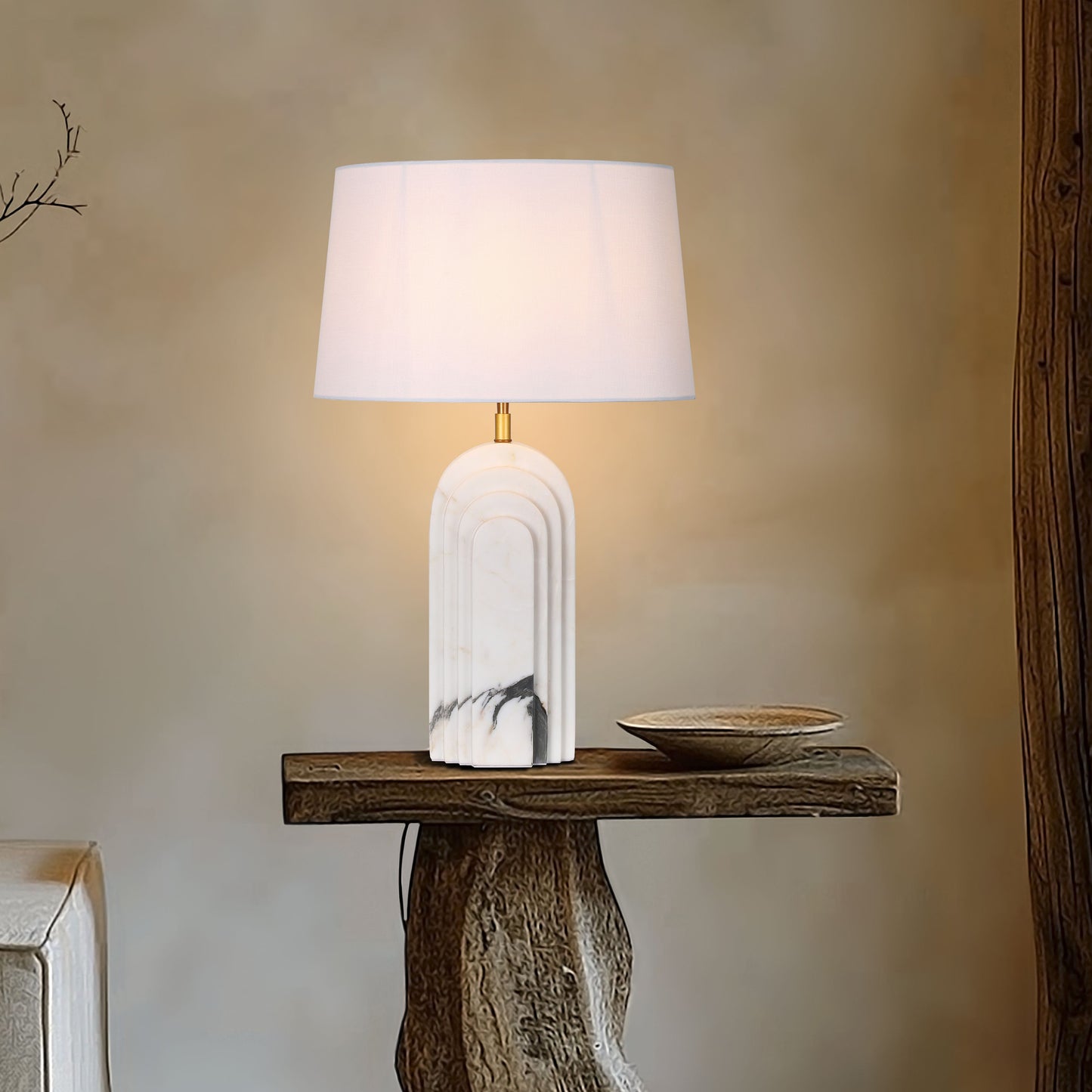 Arc layers white marble table lamp