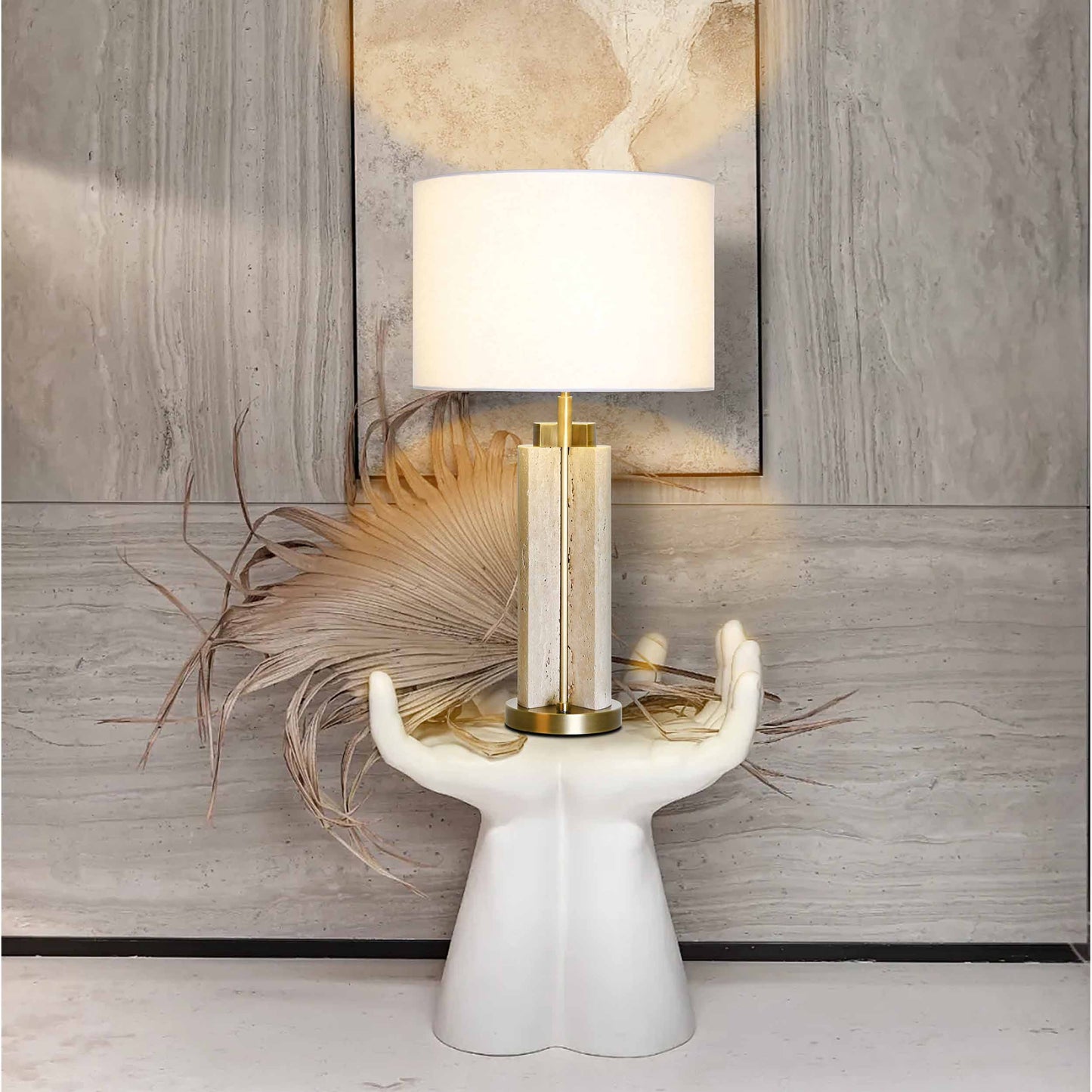 Art light centrosphere travertine marble table lamp