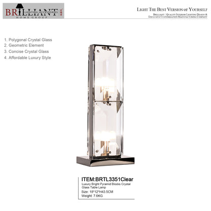 Luxury bright pyramid smoky blocks crystal glass table lamp