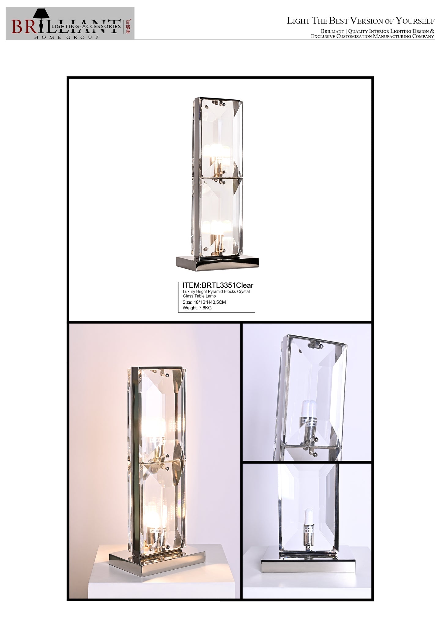 Luxury bright pyramid smoky blocks crystal glass table lamp