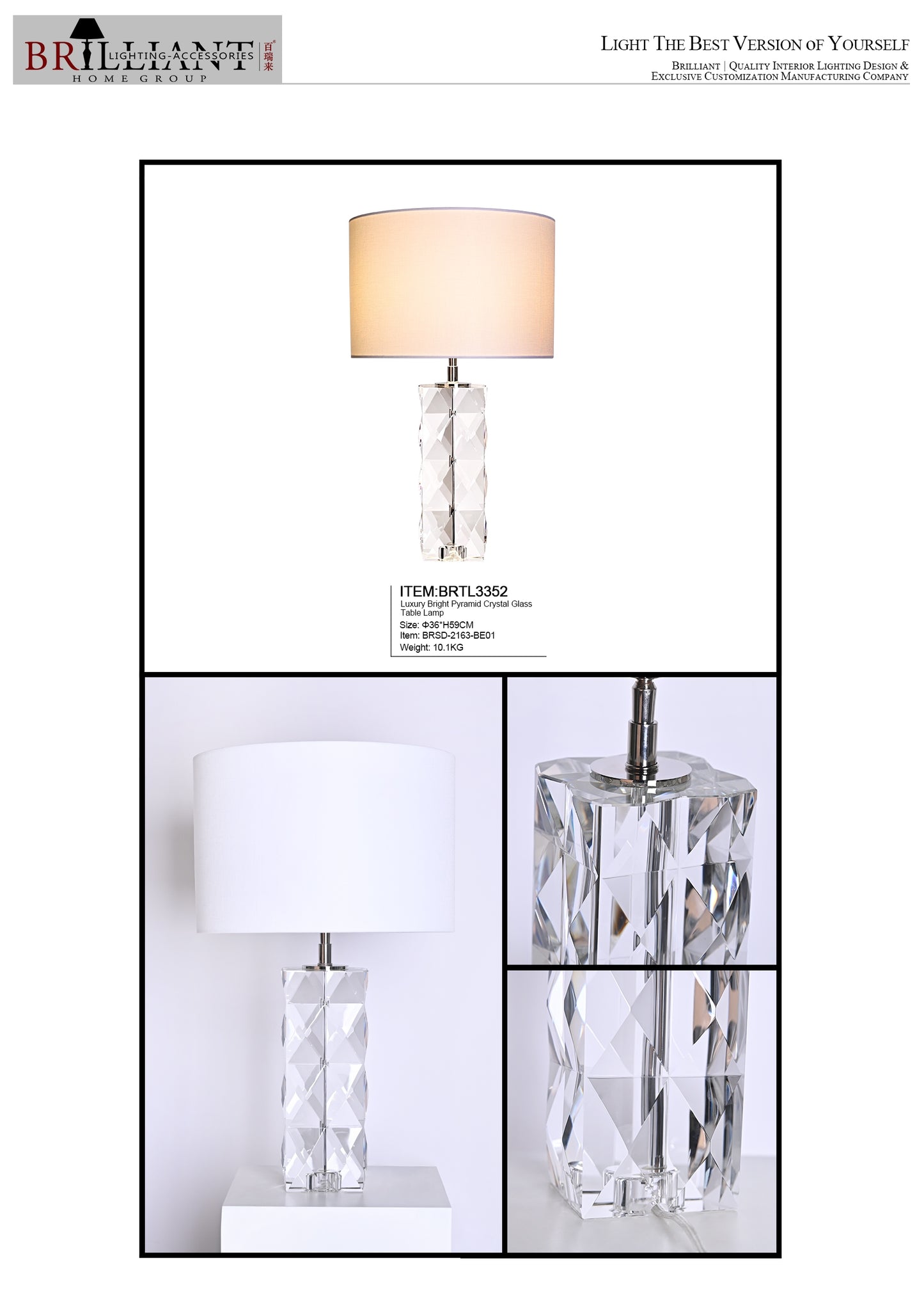 Luxury bright pyramid crystal glass table lamp