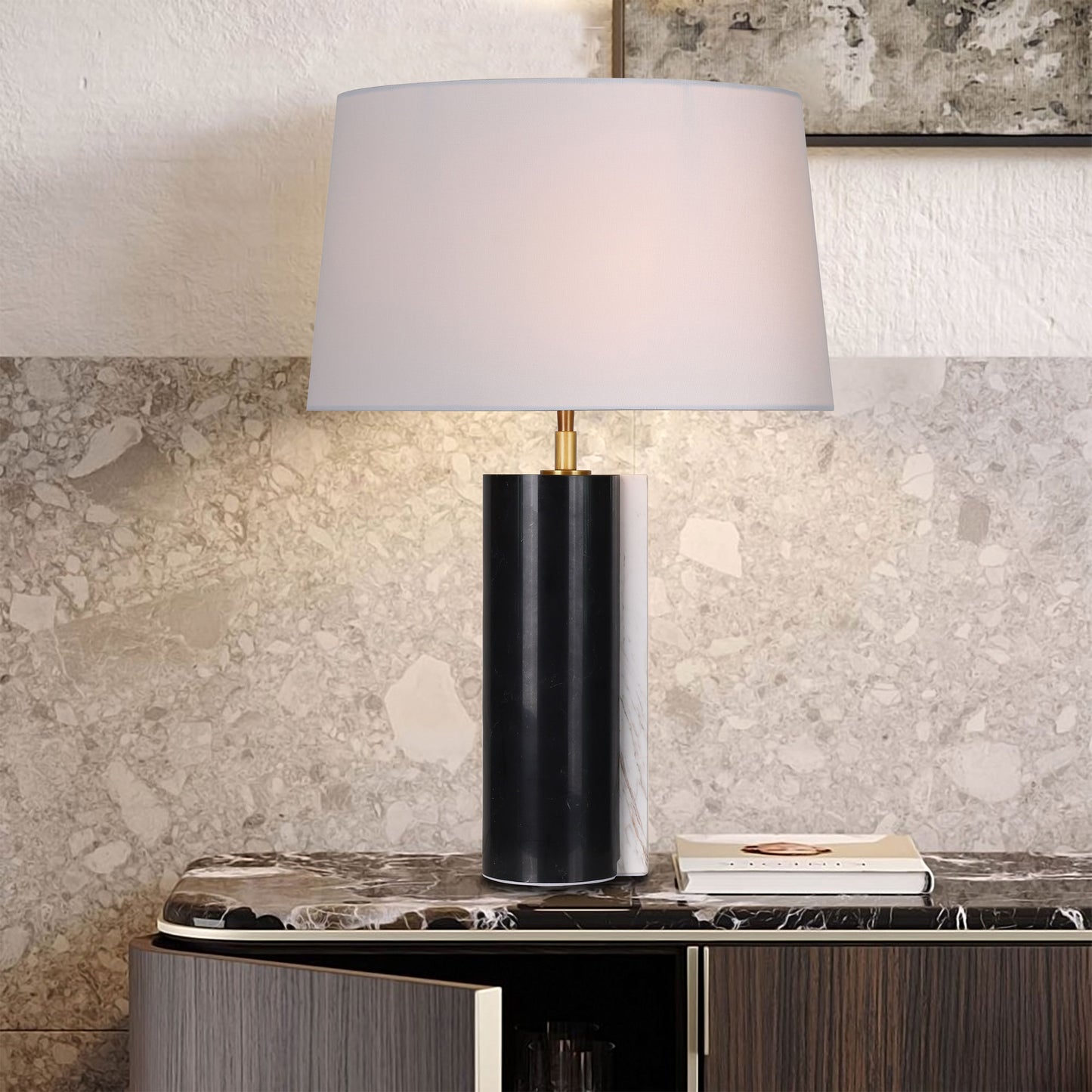 Dislocated black and white mable table lamp