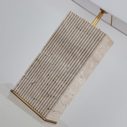 BRTL3375 – Modern Cube Travertine Table Lamp with Grooved Design | Natural Stone & Steel for Luxurious Spaces