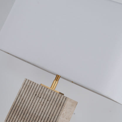 BRTL3375 – Modern Cube Travertine Table Lamp with Grooved Design | Natural Stone & Steel for Luxurious Spaces
