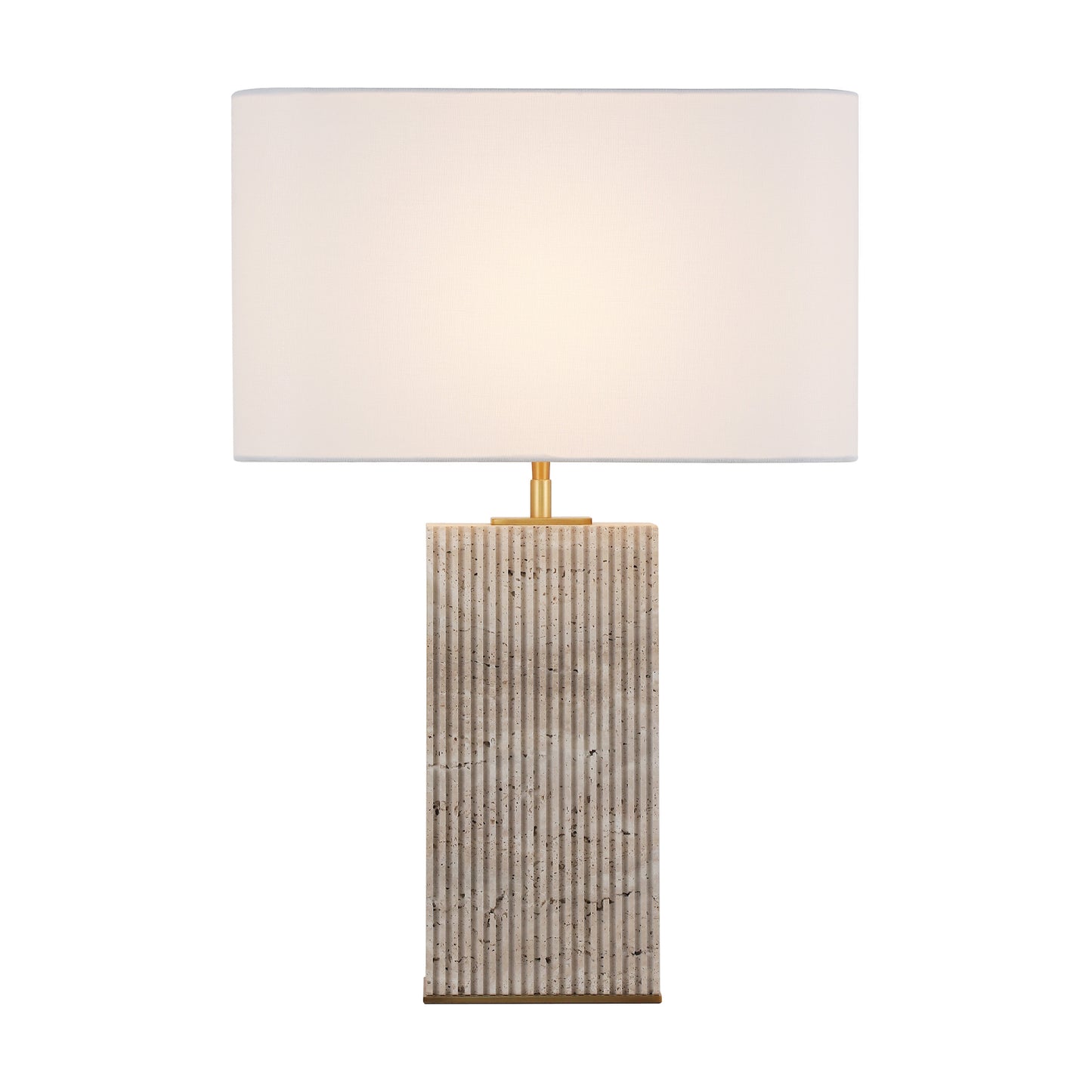 BRTL3375 – Modern Cube Travertine Table Lamp with Grooved Design | Natural Stone & Steel for Luxurious Spaces
