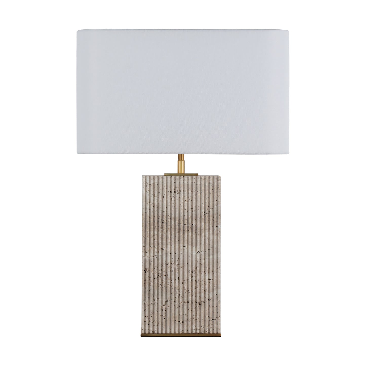BRTL3375 – Modern Cube Travertine Table Lamp with Grooved Design | Natural Stone & Steel for Luxurious Spaces