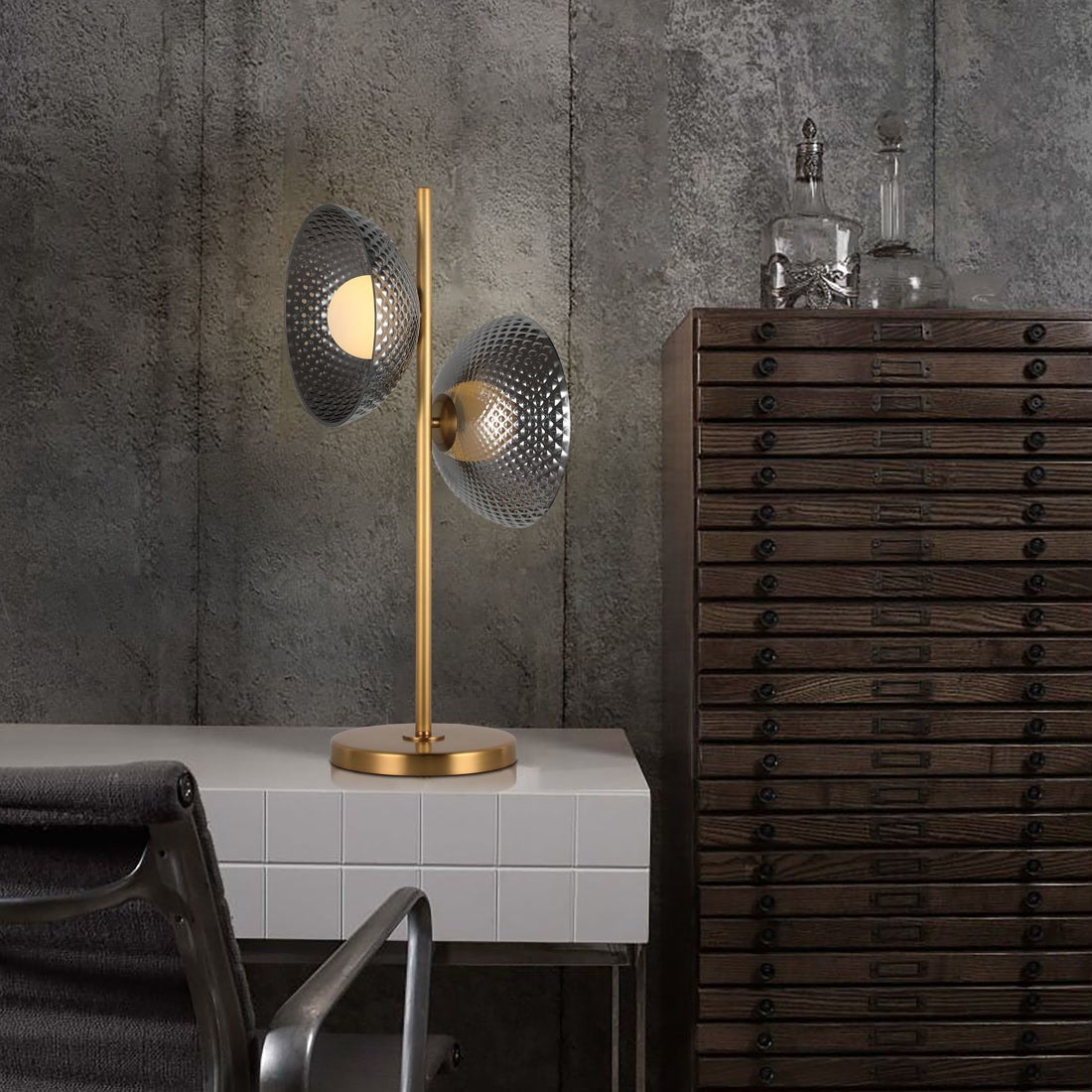 ual-headed Vortex Circular Smoke Gray Glass Table Lamp - Modern Simplicity with Oceanic Mystery | BRILLIANT-MAKER - BRILLIANT MAKER