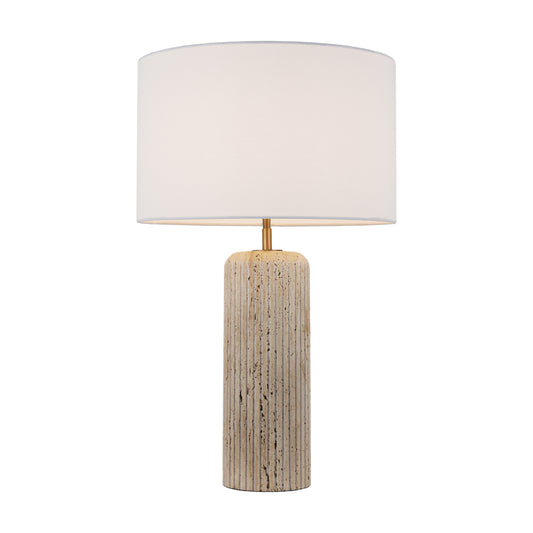 BRTL3382 – Modern Column Travertine Table Lamp with Grooved Design | Natural Stone & Steel for Luxurious Spaces