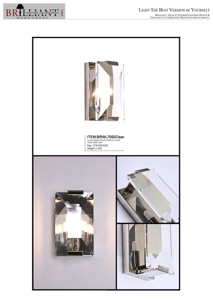 Luxury bright pyramid block smoky crystal glass wall light