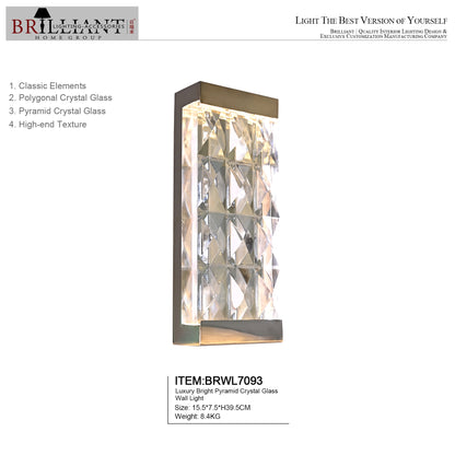 Luxury bright pyramid crystal glass wall light