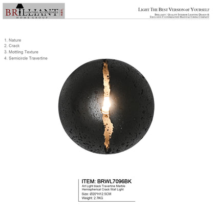 Art light travertine marble hemispherical crack wall light