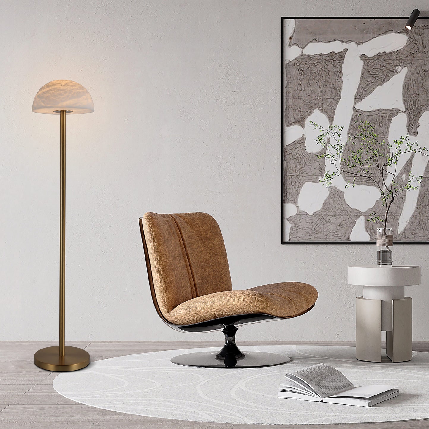 مصباح أرضي من الفطر المصنوع من الجص الأبيض FL5041: بساطة أنيقة، إضاءة هادئة.