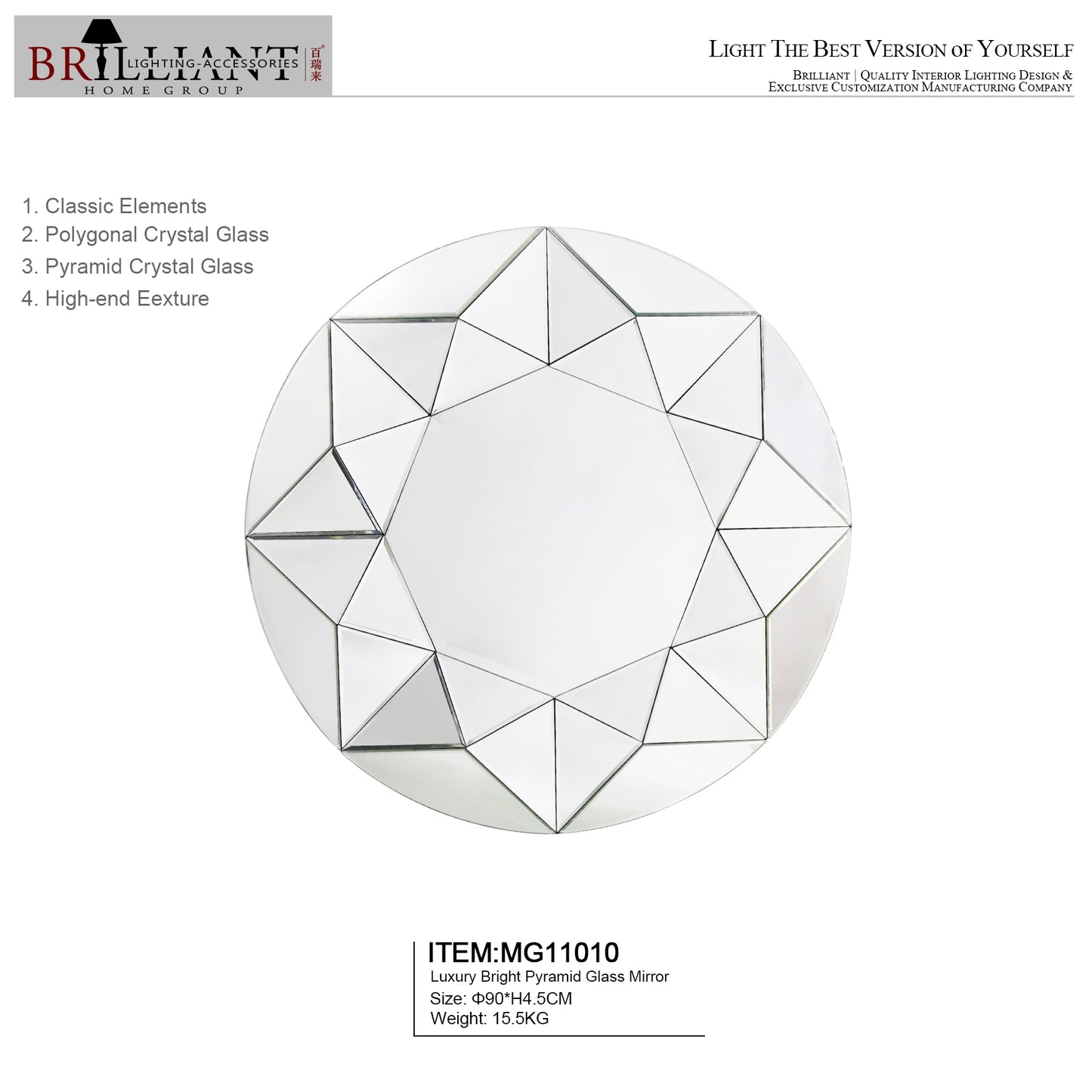 Luxury bright pyramid glass mirror