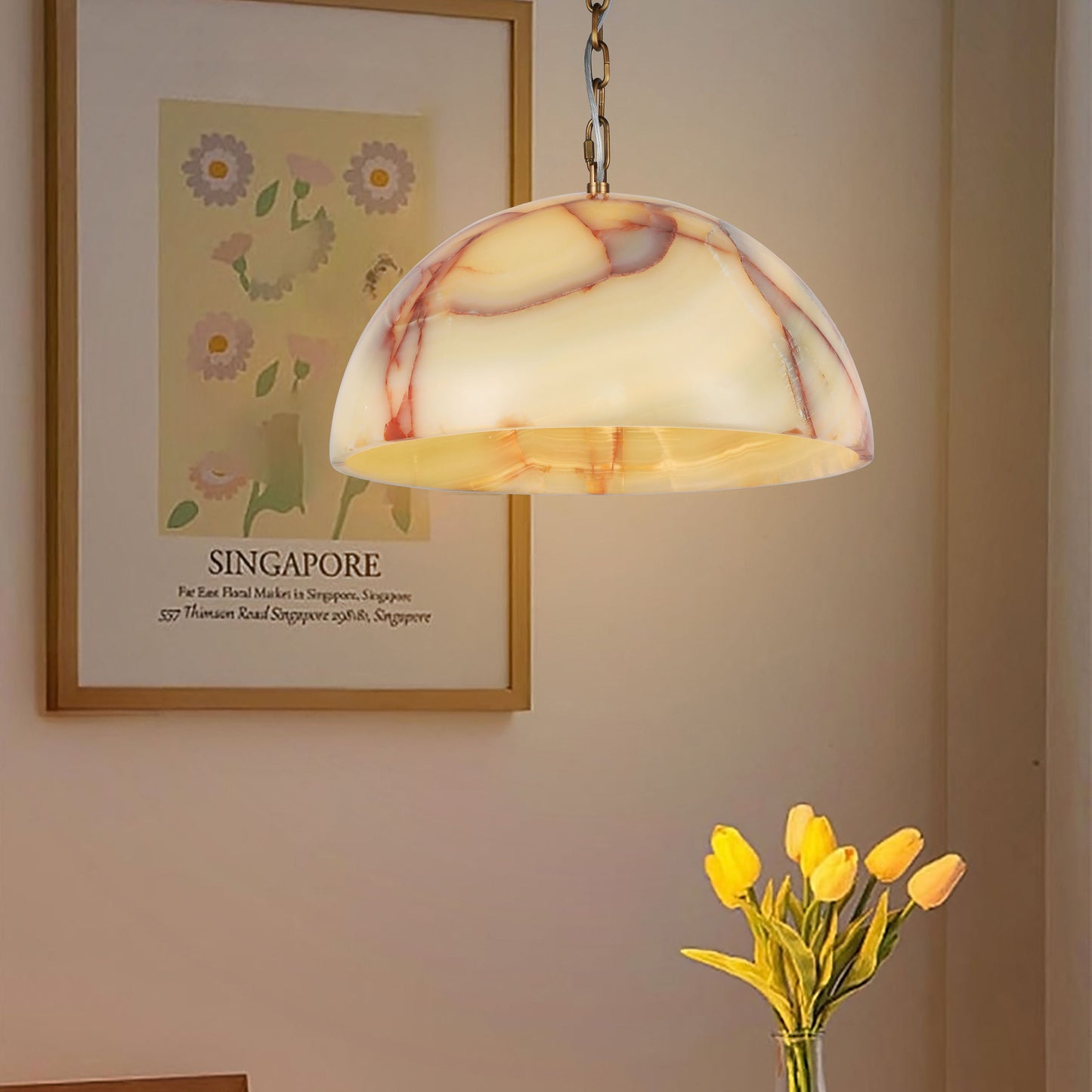 مصباح معلق فني من العقيق الطبيعي من بريليانت ميكر PL9201L - ثريا كبيرة نصف دائرية من اليشم قابلة للتخصيص للأعمال التجارية 