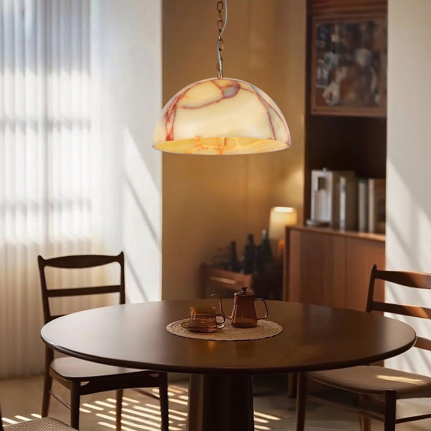 مصباح معلق فني من العقيق الطبيعي من بريليانت ميكر PL9201L - ثريا كبيرة نصف دائرية من اليشم قابلة للتخصيص للأعمال التجارية 