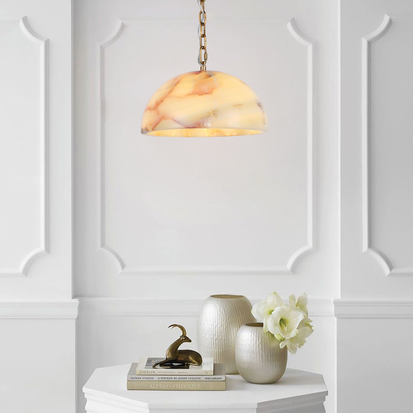 Brilliant-Maker PL9201M Natural Onyx Art Pendant Lamp M - Customizable B2B Modern Classic Semi-Circular Jade Chandelier