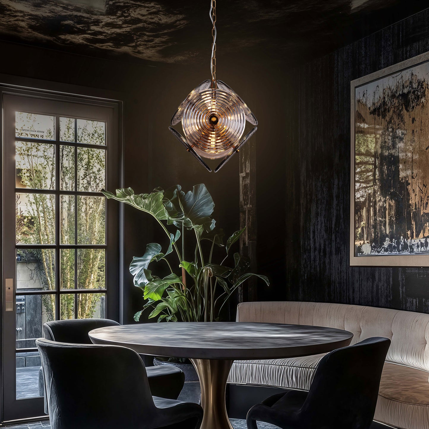 Brilliant - Maker PL9202 - مصباح معلق من الزجاج المجعد على شكل سيمفونية بين النجوم - إضاءة فنية هندسية مخصصة للأعمال التجارية (B2B)