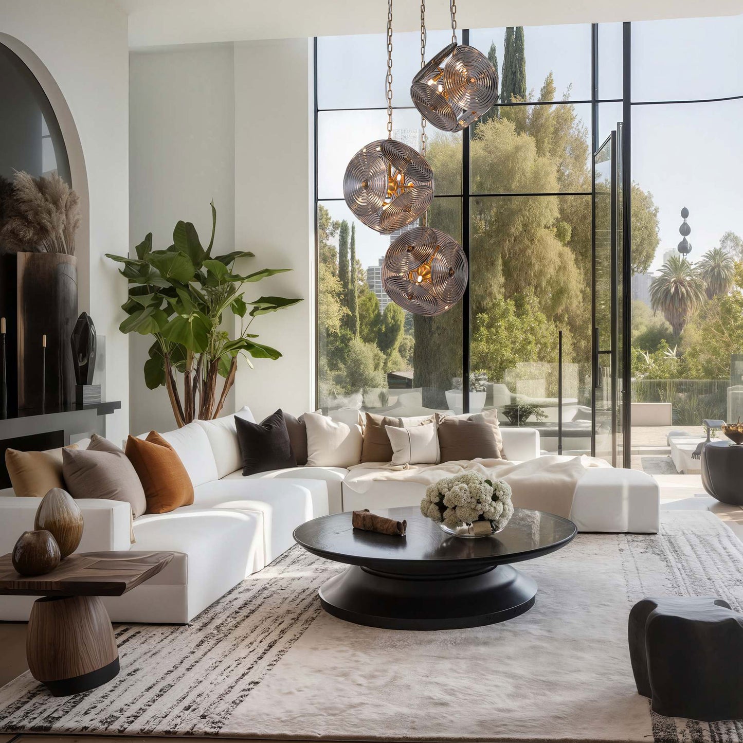 مصباح معلق ثلاثي الرؤوس من Brilliant-Maker PL9202-3 بتصميم "سيمفونية بين النجوم" من الزجاج المتموج - إضاءة فنية هندسية مخصصة للشركات (B2B).