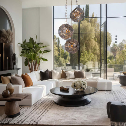 مصباح معلق ثلاثي الرؤوس من Brilliant-Maker PL9202-3 بتصميم "سيمفونية بين النجوم" من الزجاج المتموج - إضاءة فنية هندسية مخصصة للشركات (B2B).