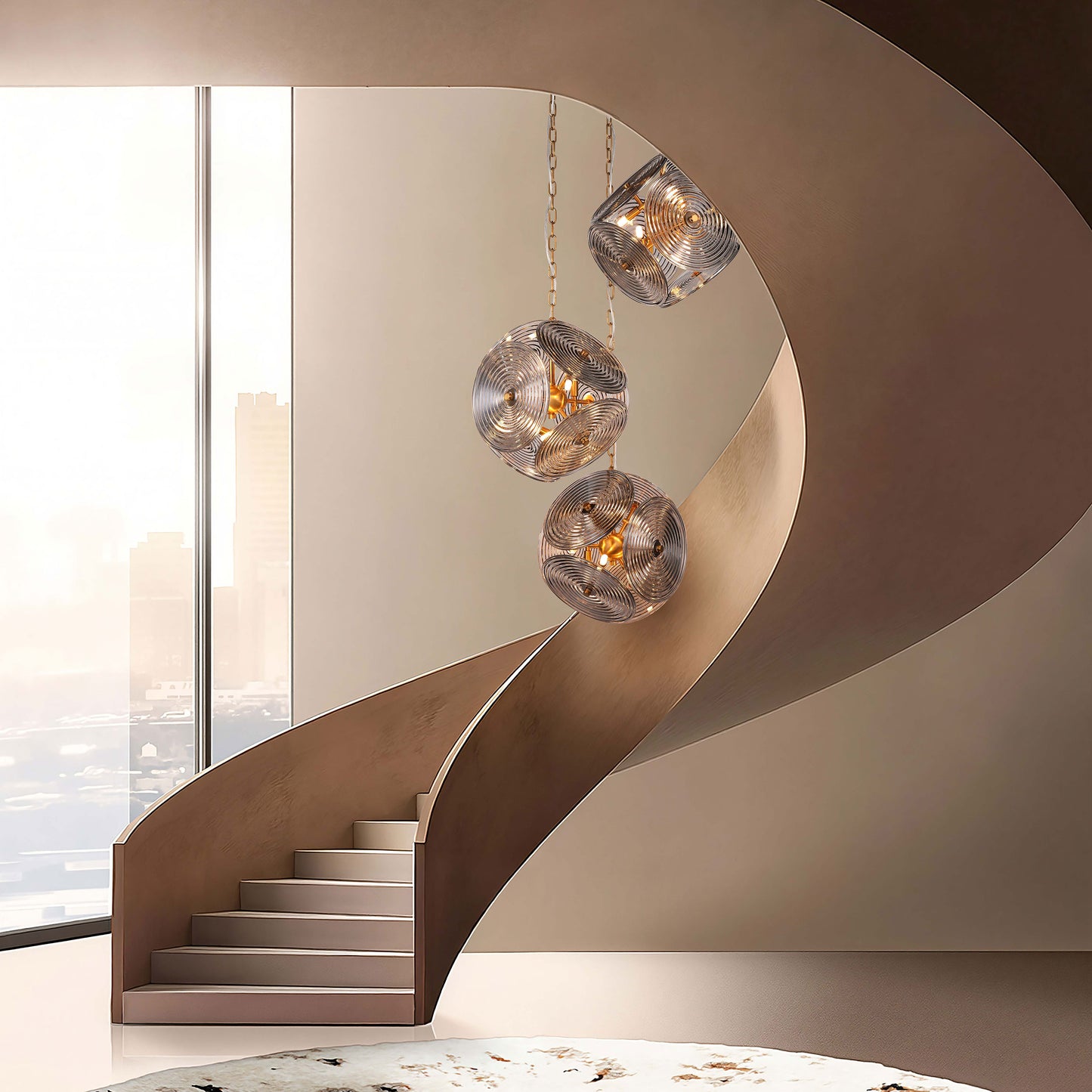 مصباح معلق ثلاثي الرؤوس من Brilliant-Maker PL9202-3 بتصميم "سيمفونية بين النجوم" من الزجاج المتموج - إضاءة فنية هندسية مخصصة للشركات (B2B).