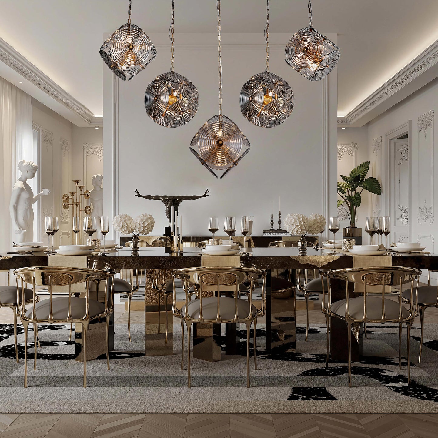 Brilliant-Maker PL9202-5 Interstellar Symphony Rippled Glass Five - Head Pendant Light - Custom B2B Grand Scale Geometric Art Lighting