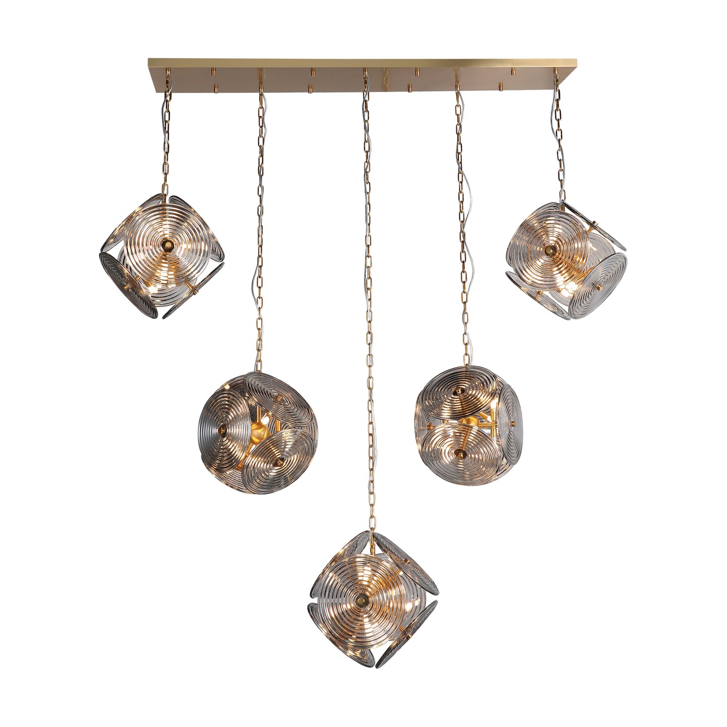 Brilliant-Maker PL9202-5 Interstellar Symphony Rippled Glass Five - Head Pendant Light - Custom B2B Grand Scale Geometric Art Lighting