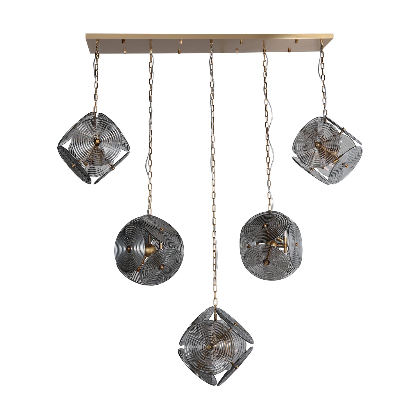 Brilliant-Maker PL9202-5 Interstellar Symphony Rippled Glass Five - Head Pendant Light - Custom B2B Grand Scale Geometric Art Lighting