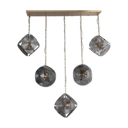 Brilliant-Maker PL9202-5 Interstellar Symphony Rippled Glass Five - Head Pendant Light - Custom B2B Grand Scale Geometric Art Lighting