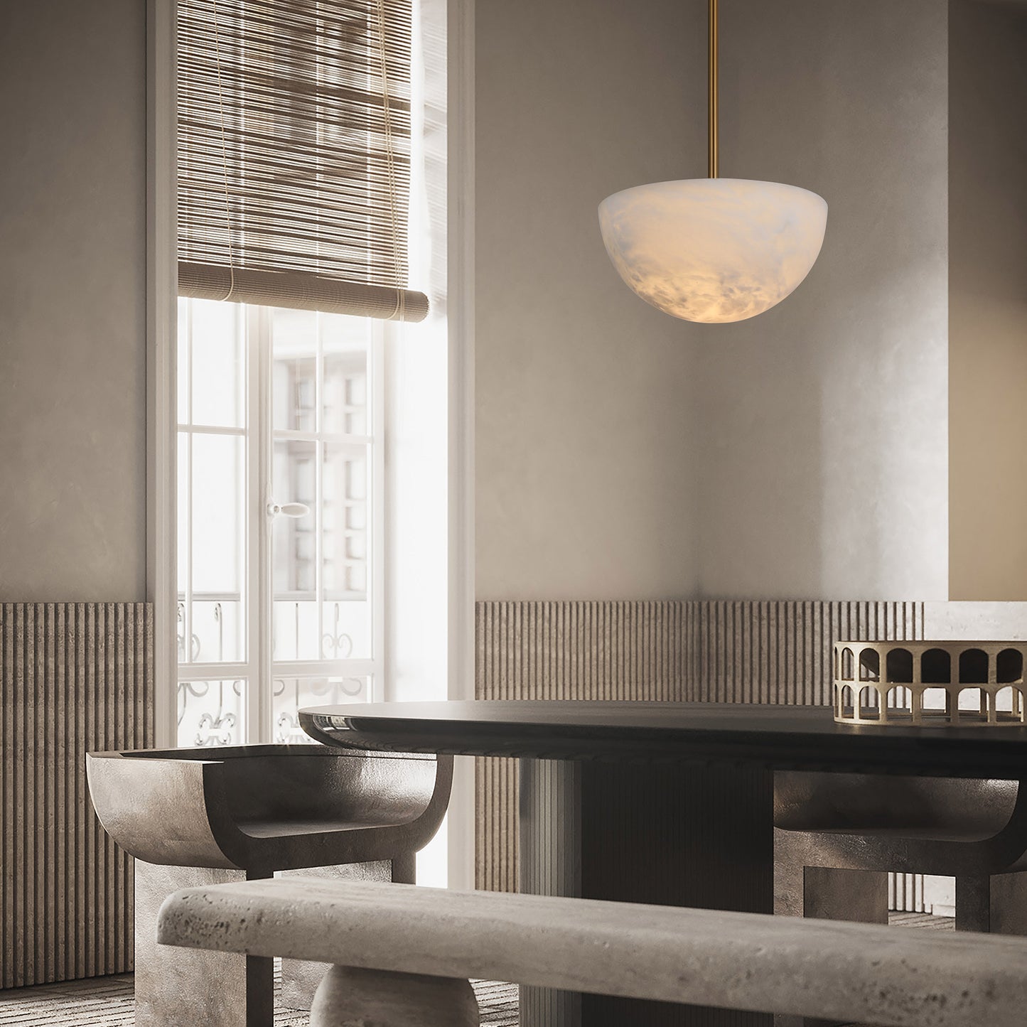 PL9204 Mushroom Alabaster Pendant Lamp: Organic Elegance Suspended in Light