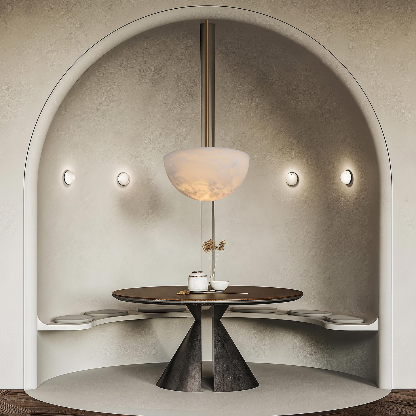 PL9204 Mushroom Alabaster Pendant Lamp: Organic Elegance Suspended in Light
