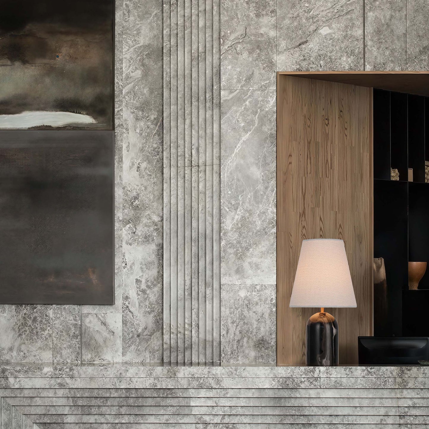 Whispers of Time · Black & White Marble Cylindrical Table Lamp TL3386