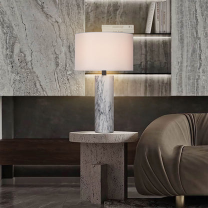مصباح طاولة من الرخام الأبيض من بريليانت ميكر TL3389AW، أرابيسكاتو، مع غطاء من الكتان البيج BE01 - مصباح كلاسيكي عصري قابل للتخصيص من B2B بلمسة نهائية برونزية، لغرفة المعيشة/غرفة النوم/غرفة الطعام 